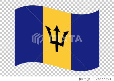 Waving Barbados Flag Illustration. Caribbean Trident Banner 128466794