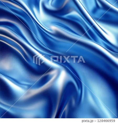 Abstract wavy blue satin fabric with shine. Generative AI 128466959