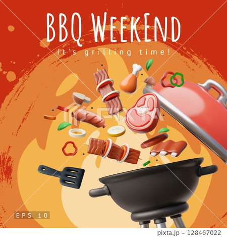 Bbq meat set 3d render vector illustration Bbq meat set 3d render vector illustration 128467022