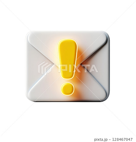 Urgent email alert symbol, 3d rendered envelope with yellow exclamation mark, important notification isolated 128467047