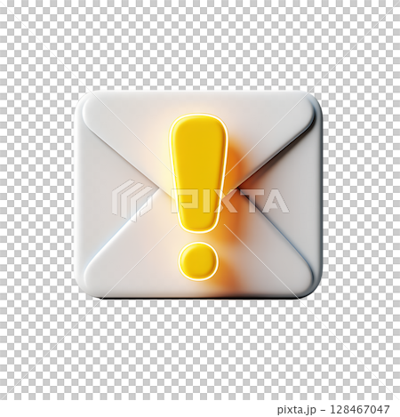 Urgent email alert symbol, 3d rendered envelope with yellow exclamation mark, important notification isolated 128467047
