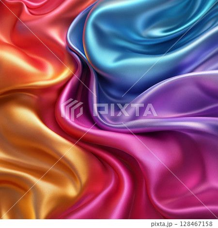 Abstract Silk Fabric with Rainbow Waves. Generative AI Abstract Silk Fabric with Rainbow Waves. Generative AI 128467158