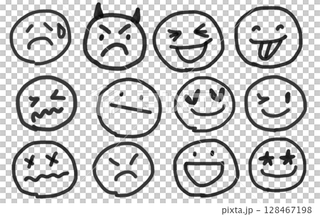 Hand-drawn style facial expression icon set | Cute emotion stamps, black and white illustrations Hand-drawn style facial expression icon set | Cute emotion stamps, black and white illustrations 128467198