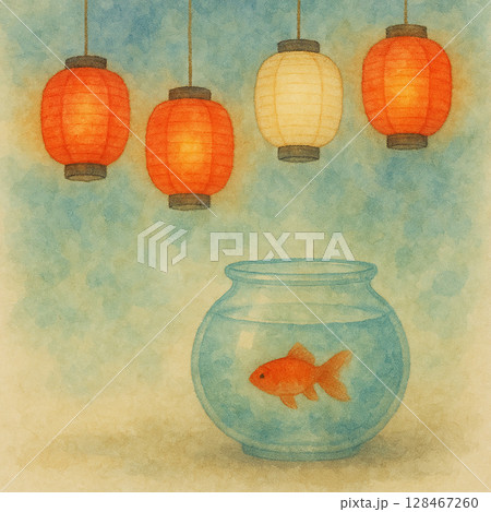 夏祭りの提灯と金魚鉢 128467260
