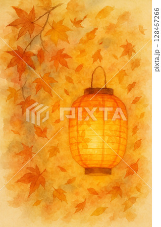 秋の紅葉舞う揺れる行灯 128467266