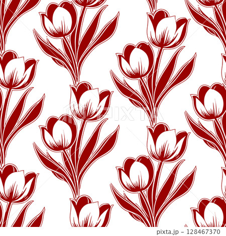 simple seamless white and red pattern of tulip flowers, background, texture simple seamless white and red pattern of tulip flowers, background, texture 128467370