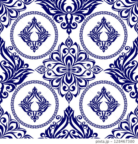 seamless graphic pattern, tile with abstract geometric blue ornament on white background, texture, design seamless graphic pattern, tile with abstract geometric blue ornament on white background, texture, design 128467380