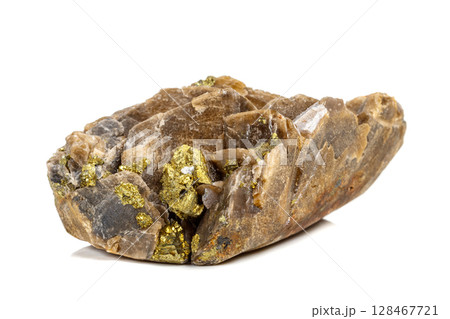 Macro mineral stone Barit Pyrit on a white background Macro mineral stone Barit Pyrit on a white background 128467721