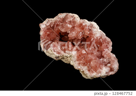 Macro mineral stone Pink Amethyst on a black background 128467752
