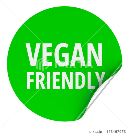 Green Vegan Friendly sticker with curled edge. 3D rendering 128467978