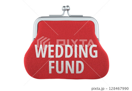 Wedding Fund, red coin purse with text. 3D rendering Wedding Fund, red coin purse with text. 3D rendering 128467990