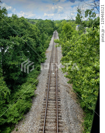Looking Down on Railway Tracks, Branson, Missouri 128468121