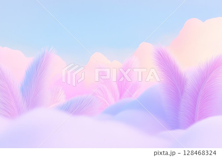 Gentle pastel landscape with soft plumes resembling stylized trees and rolling hills. Gentle pastel landscape with soft plumes resembling stylized trees and rolling hills. 128468324