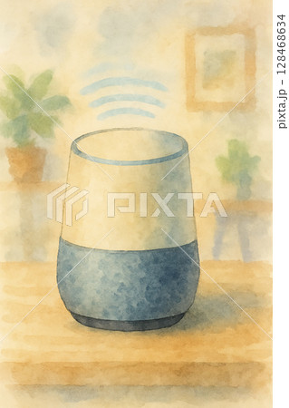 リビングの音声操作スマートスピーカー 128468634