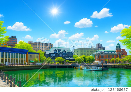若葉と新緑の門司港　海峡プラザ　旧門司三井倶楽部　旧大阪商船門司支店 128468687