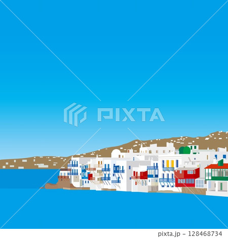 ミコノス　mykonos　リトル・ヴェニス　little venice　ギリシャ　greece 128468734