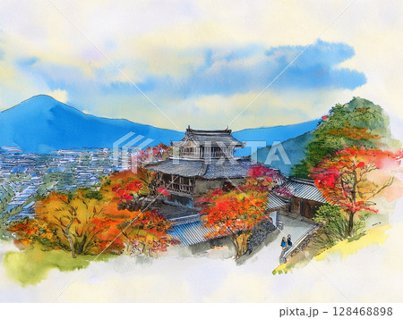 日本の風景、柔らかな水彩画 128468898