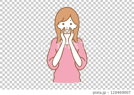 口に手を当てて呼びかける女性 口に手を当てて呼びかける女性 128469007