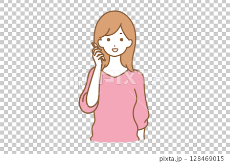 電話をする女性 電話をする女性 128469015