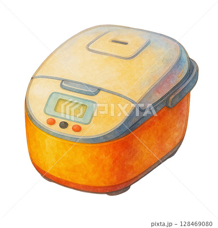ポップカラーのオレンジ炊飯器切り抜き素材 128469080