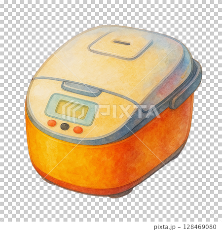 ポップカラーのオレンジ炊飯器切り抜き素材 128469080