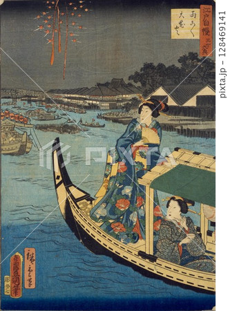 両国の花火 (江戸名所五性)　浮世絵 128469141