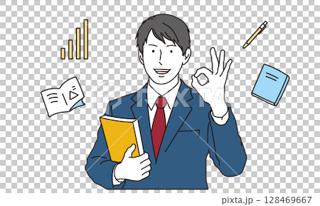 OKサインをする男子高校生のイラスト素材 128469667