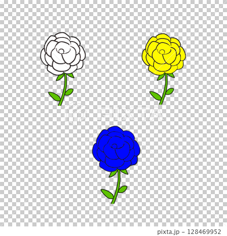 玫瑰 藍色 黃色 白色 植物 花卉 128469952