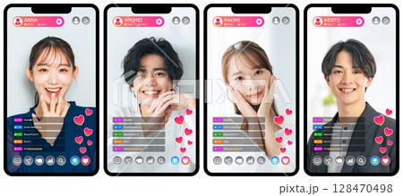 ライバーのライブ配信のスマホアプリ画面インターフェース ライバーのライブ配信のスマホアプリ画面インターフェース 128470498