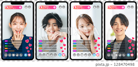 ライバーのライブ配信のスマホアプリ画面インターフェース ライバーのライブ配信のスマホアプリ画面インターフェース 128470498