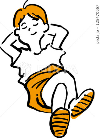 寝転んでリラックスする男の子のイラスト 128470667