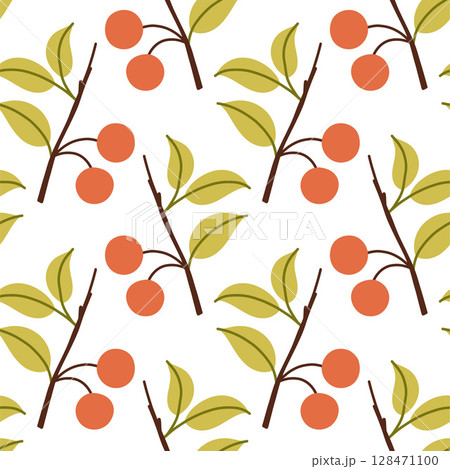 Autumn berry seamless pattern. Fall isolated berries on white background. Square repeat pattern flat design for fall season. 128471100