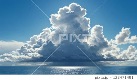 夏の青空と雄大な積乱雲 128471491