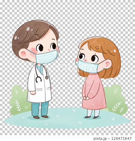 Doctor talk with patient Minimal Clipart Watercolor Doctor talk with patient Minimal Clipart Watercolor 128471647