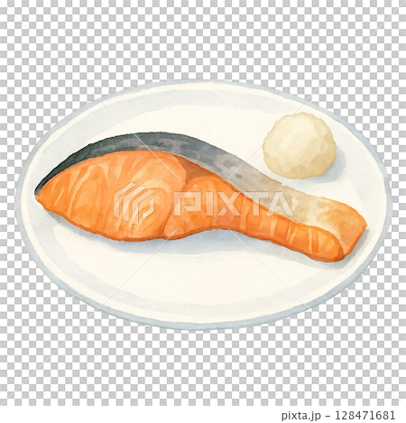 [Breakfast] Illustration of grilled salmon 128471681