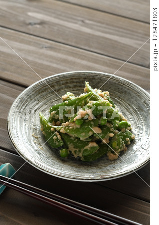 スナップエンドウの明太マヨ和え 128471803