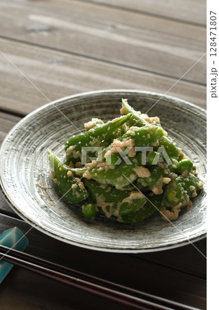 スナップエンドウの明太マヨ和え 128471807
