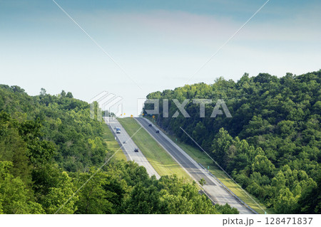 U.S. Highway 65 Climbing a Mountain near Branson, Missouri 128471837