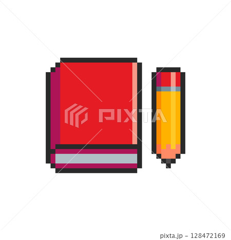Pixel art Book and Pencil game asset design 128472169