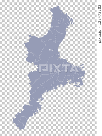 三重縣地圖，行政區劃以灰色顯示 128472282