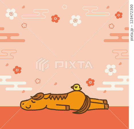 2026年 午年 年末年始 セール バナー  馬のキャラクターと和風の背景（正方形・余白あり） 128472300