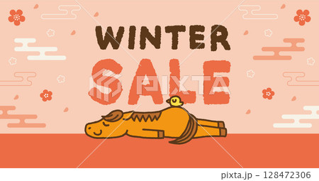 2026年 午年 年末年始 セール バナー  馬のキャラクターと和風の背景 128472306