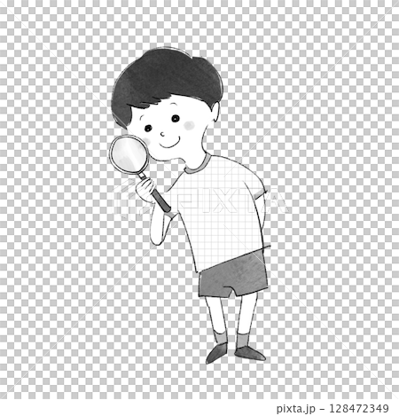 拿著放大鏡的男孩的插圖 拿著放大鏡的男孩的插圖 128472349