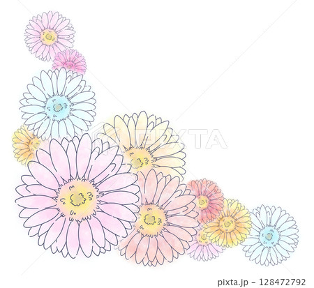 角に使えるガーベラ水彩カラフル	 128472792