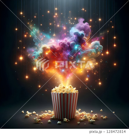 Gourmet Popcorn Art with Dynamic Smoke Effect 128472814