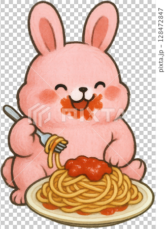 Cute pink rabbit character illustration 128472847