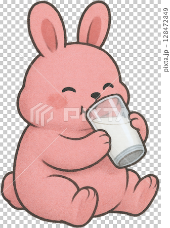 Cute pink rabbit character illustration 128472849