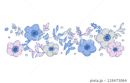 線画のガーベライラスト。花と草木のベクターイラスト。夏カラーの草木花イラストフレーム。 線画のガーベライラスト。花と草木のベクターイラスト。夏カラーの草木花イラストフレーム。 128473064