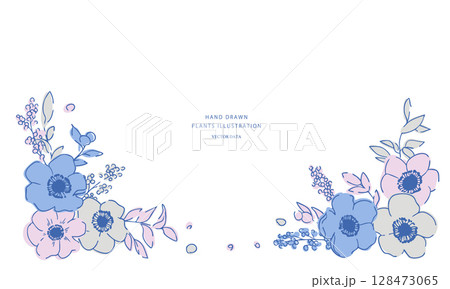 線画のガーベライラスト。花と草木のベクターイラスト。夏カラーの草木花イラストフレーム。 線画のガーベライラスト。花と草木のベクターイラスト。夏カラーの草木花イラストフレーム。 128473065