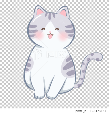 cat is sitting, kawaii cat, cartoon cat illustration, flat decorative cat drawing clipart 128473134